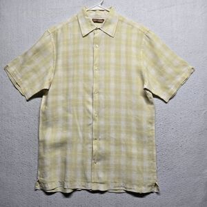 Per Me Uomo Linen Yellow Plaid Button-Down Shirt Sz M